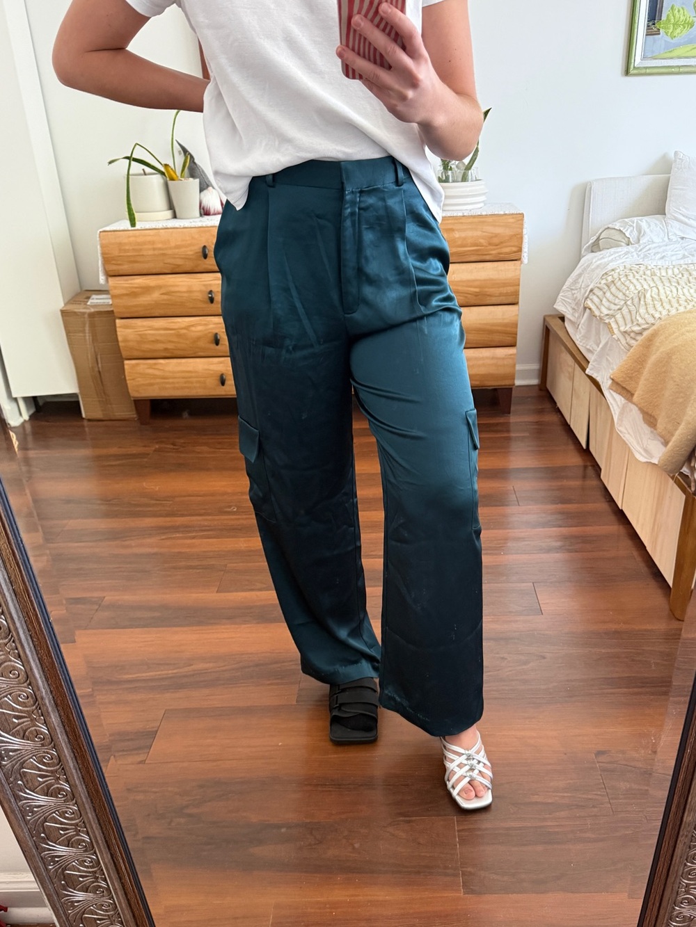Babaton Teal Wide-Leg Cargo Pants